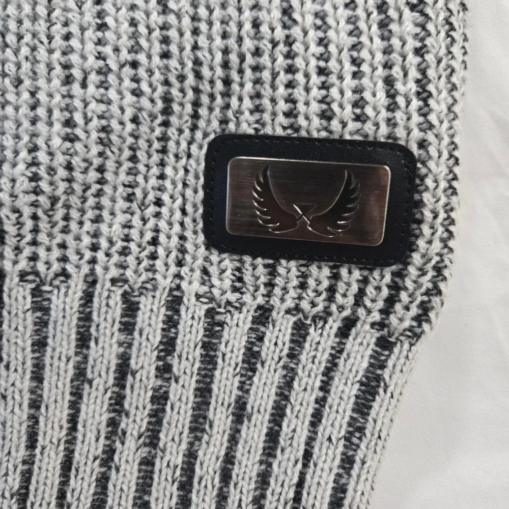Nick Danger Mens Sweater XL Heather Grey Black Stripe Ribbed Mock Neck Knit